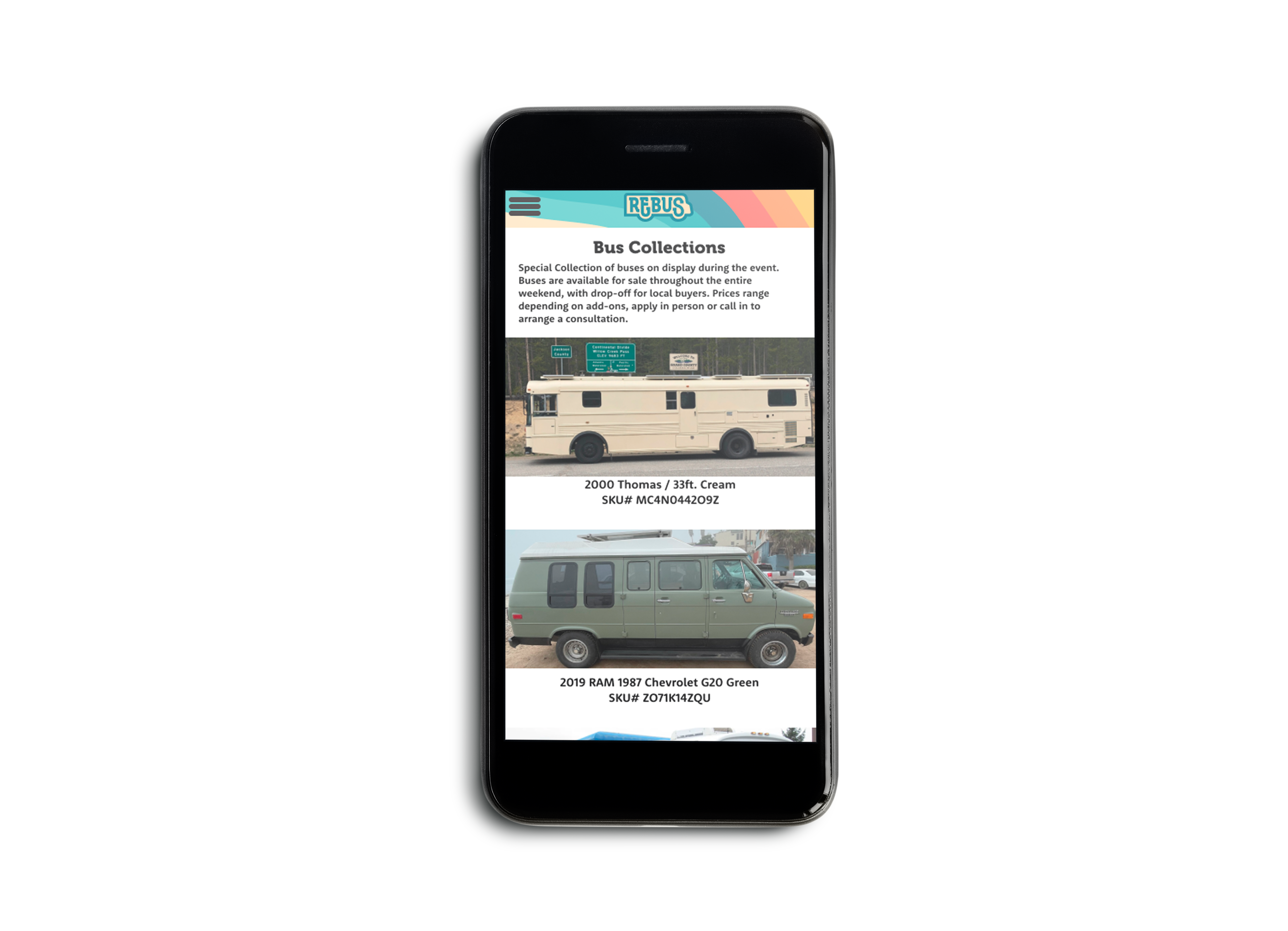 REBUS' mobile website bus page
